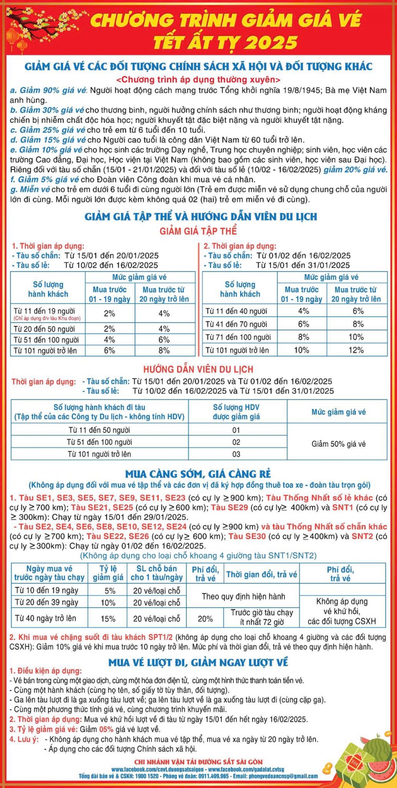 CHƯƠNG TRÌNH GIẢM GIÁ VÀ QUY ĐỊNH ĐỔI TRẢ VÉ TẾT 2025